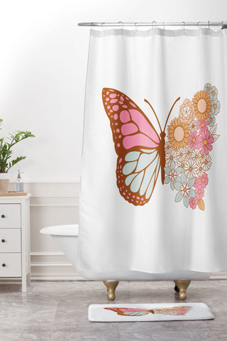 Emanuela Carratoni Vintage Floral Butterfly Shower Curtain And Mat