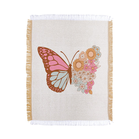 Emanuela Carratoni Vintage Floral Butterfly Throw Blanket