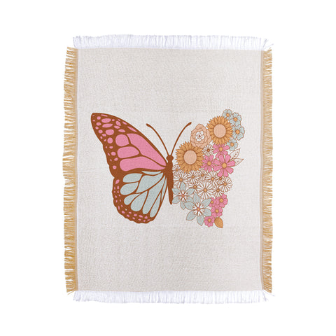 Emanuela Carratoni Vintage Floral Butterfly Throw Blanket