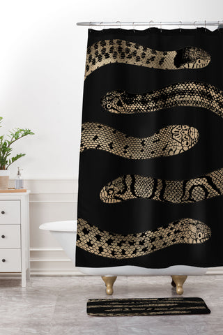 Emanuela Carratoni Vintage Golden Snakes Shower Curtain And Mat