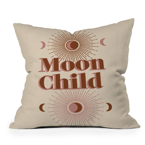 Emanuela Carratoni Vintage Moon Child Outdoor Throw Pillow