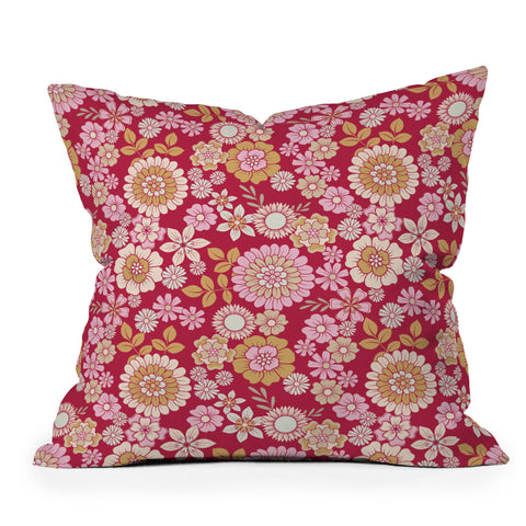 Emanuela Carratoni Viva Magenta Floral Theme Outdoor Throw Pillow