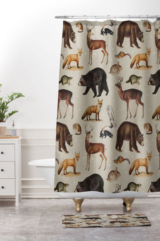Emanuela Carratoni Wild Forest Animals Shower Curtain And Mat