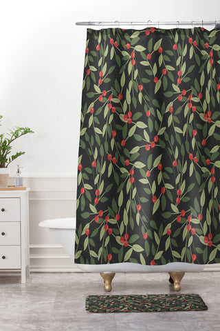 Emanuela Carratoni Winter Berries Shower Curtain And Mat