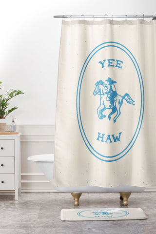 Emma Boys Yee Haw in Blue Shower Curtain And Mat