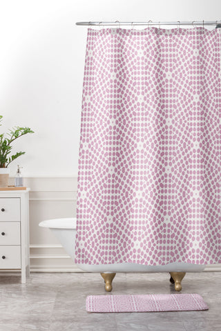 Emmie K SPRING BLOOM DOT PINK Shower Curtain And Mat