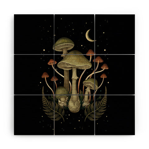 episodic drawing Autumn Mushroom Wood Wall Mural