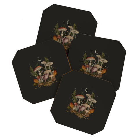 episodic drawing Autumn Mushrooms I Coaster Set