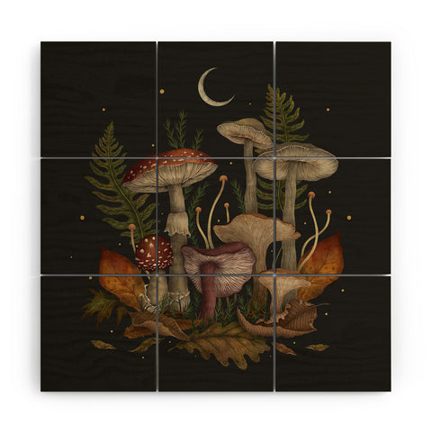 episodic drawing Autumn Mushrooms Wood Wall Mural