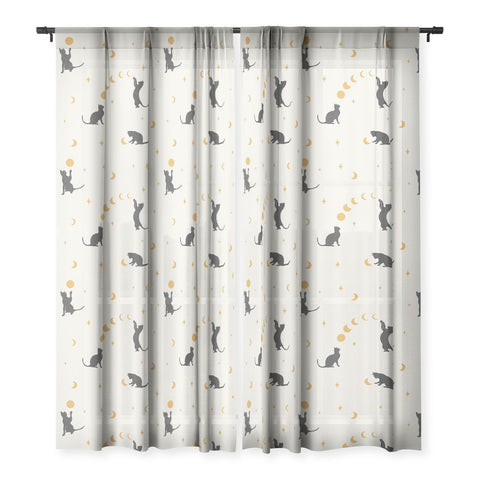 episodic drawing Cat and Moon 1 Sheer Window Curtain