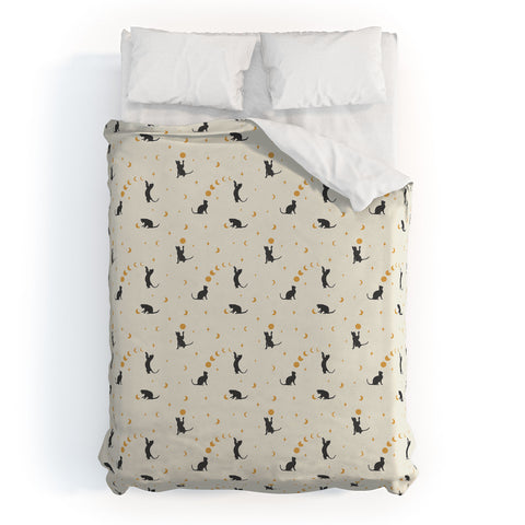 episodic drawing Cat and Moon 1 Duvet Cover