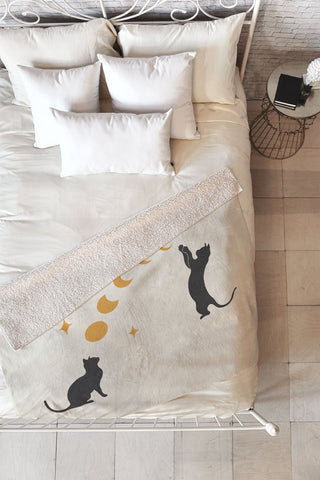episodic drawing Cat and Moon 1 Fleece Throw Blanket