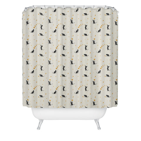 episodic drawing Cat and Moon 1 Shower Curtain