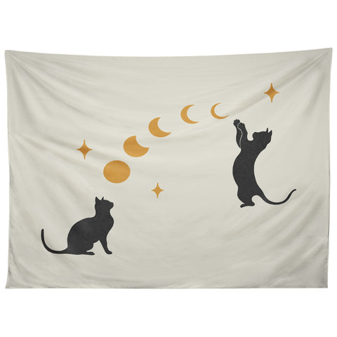 episodic drawing Cat and Moon 1 Tapestry