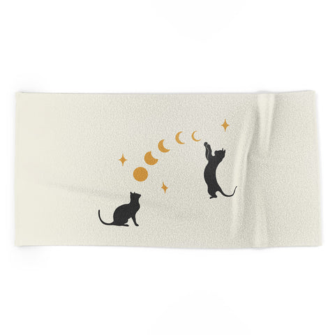 episodic drawing Cat and Moon 1 Beach Towel