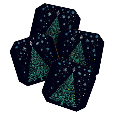 episodic drawing Christmas Night TreeSnowy Coaster Set