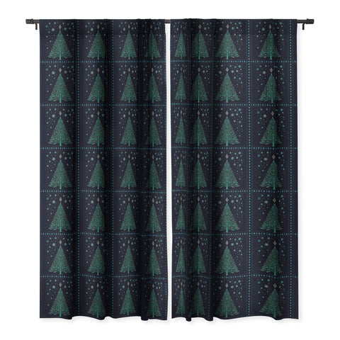 episodic drawing Christmas Night TreeSnowy Blackout Window Curtain