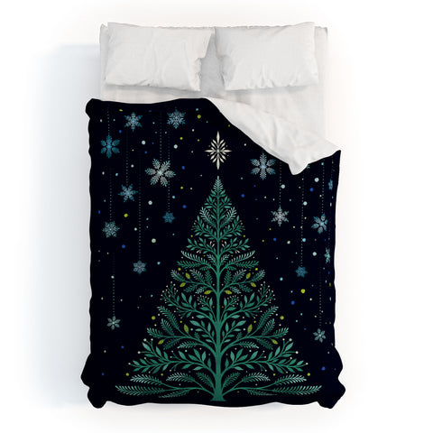 episodic drawing Christmas Night TreeSnowy Duvet Cover
