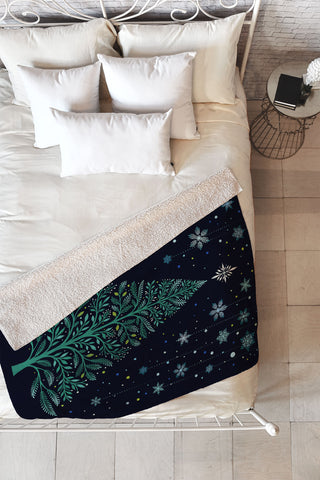 episodic drawing Christmas Night TreeSnowy Fleece Throw Blanket