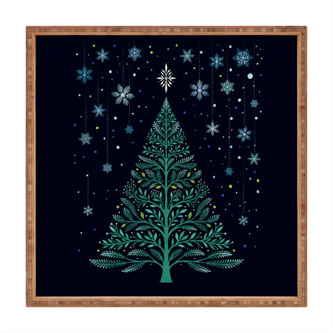 episodic drawing Christmas Night TreeSnowy Square Tray