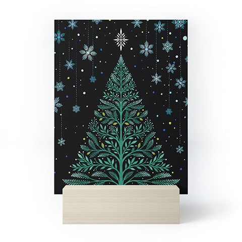 episodic drawing Christmas Night TreeSnowy Mini Art Print