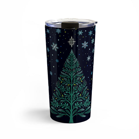 episodic drawing Christmas Night TreeSnowy Travel Mug