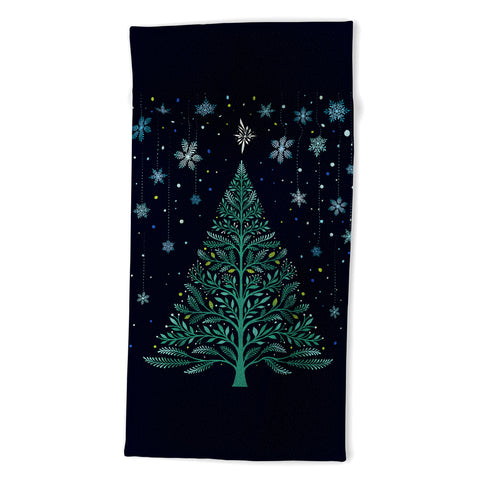 episodic drawing Christmas Night TreeSnowy Beach Towel