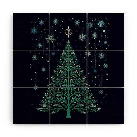 episodic drawing Christmas Night TreeSnowy Wood Wall Mural
