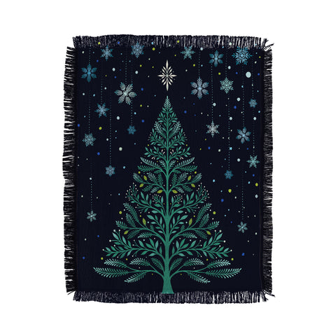 episodic drawing Christmas Night TreeSnowy Throw Blanket