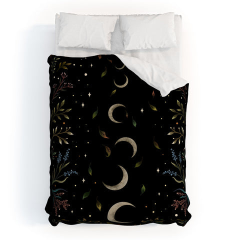 episodic drawing Crescent Moon Garden Duvet Cover