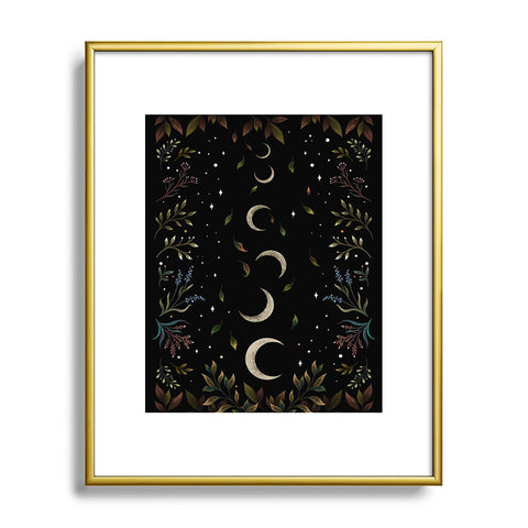 episodic drawing Crescent Moon Garden Metal Framed Art Print