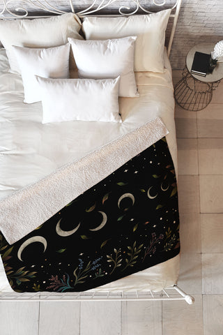 episodic drawing Crescent Moon Garden Fleece Throw Blanket