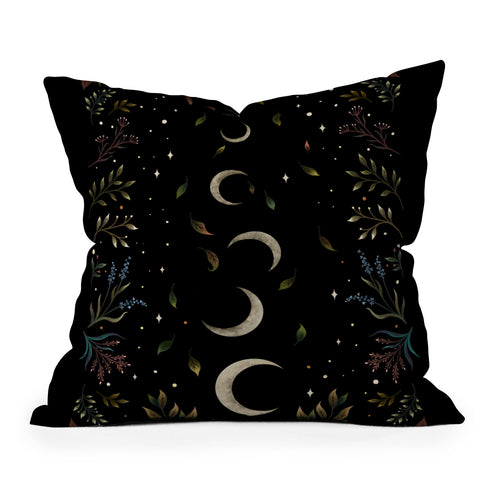 episodic drawing Crescent Moon Garden Outdoor Throw Pillow