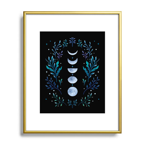 episodic drawing Moonlight Garden Blue Metal Framed Art Print