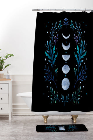 episodic drawing Moonlight Garden Blue Shower Curtain And Mat
