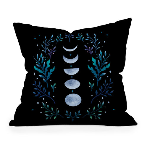 episodic drawing Moonlight Garden Blue Outdoor Throw Pillow