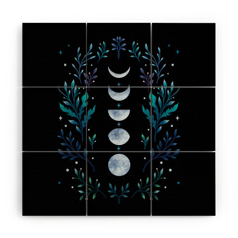 episodic drawing Moonlight Garden Blue Wood Wall Mural