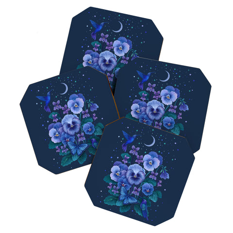 episodic drawing Violet February Flower Coaster Set