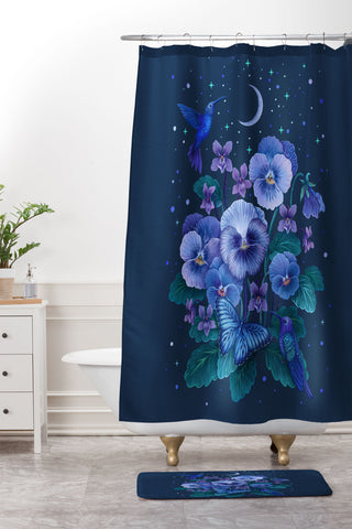 episodic drawing Violet February Flower Shower Curtain And Mat