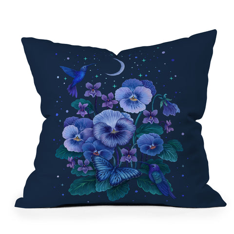 episodic drawing Violet February Flower Outdoor Throw Pillow