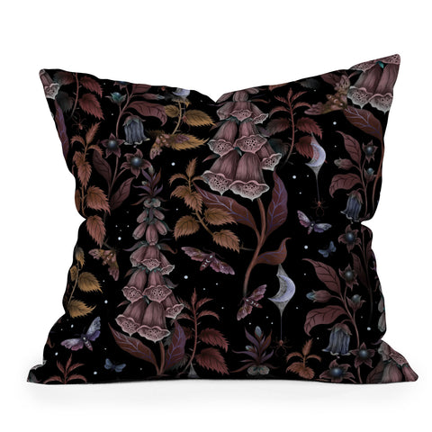 episodic drawing Witchy Magical Foxglove Garden Outdoor Throw Pillow
