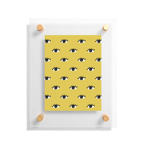 Erika Stallworth Inky Textured Eye Pattern Olive Floating Acrylic Print