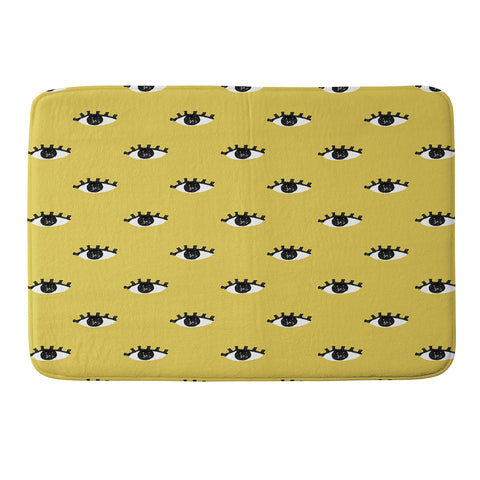 Erika Stallworth Inky Textured Eye Pattern Olive Memory Foam Bath Mat