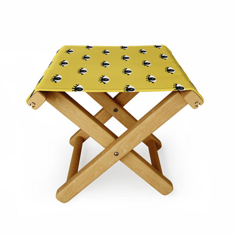 Erika Stallworth Inky Textured Eye Pattern Olive Folding Stool