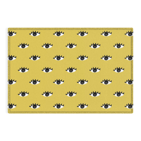Erika Stallworth Inky Textured Eye Pattern Olive Outdoor Rug