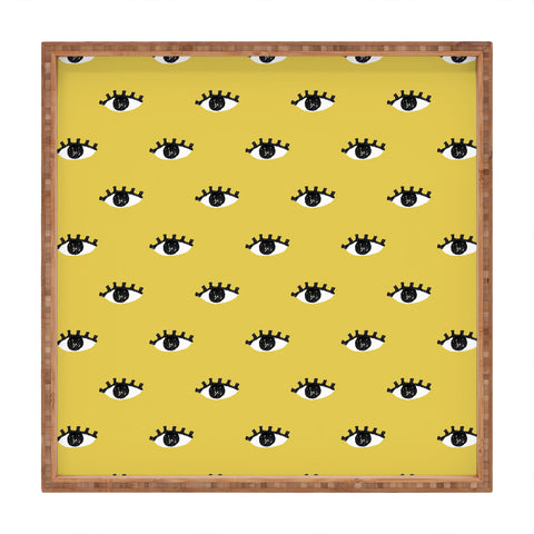 Erika Stallworth Inky Textured Eye Pattern Olive Square Tray