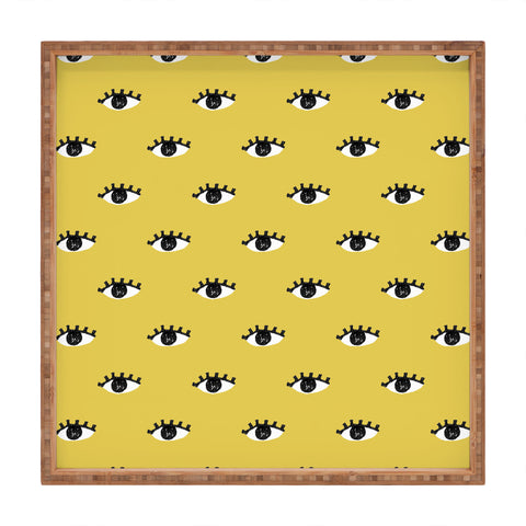 Erika Stallworth Inky Textured Eye Pattern Olive Square Tray