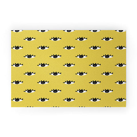 Erika Stallworth Inky Textured Eye Pattern Olive Welcome Mat