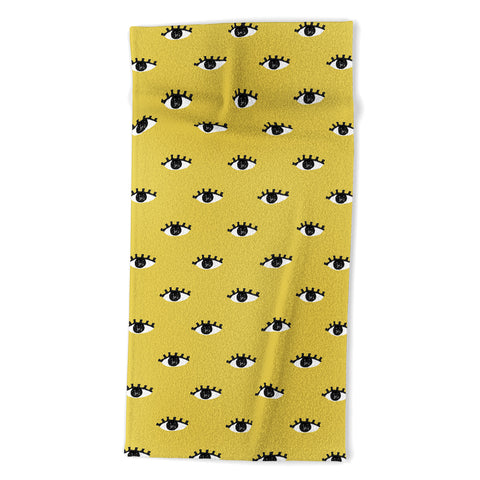 Erika Stallworth Inky Textured Eye Pattern Olive Beach Towel