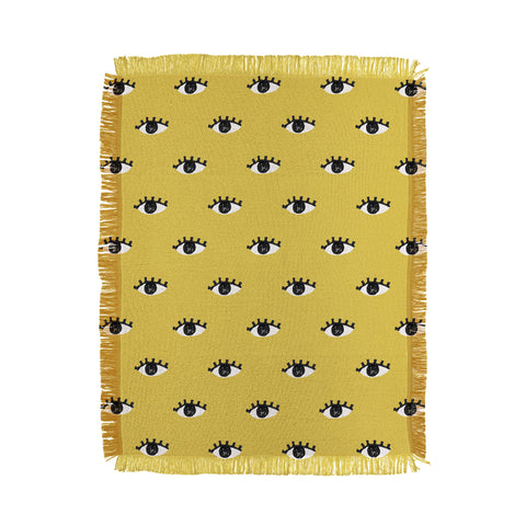 Erika Stallworth Inky Textured Eye Pattern Olive Throw Blanket